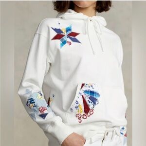 Polo by Ralph Lauren White Hoodie with Multicolor Patchwork